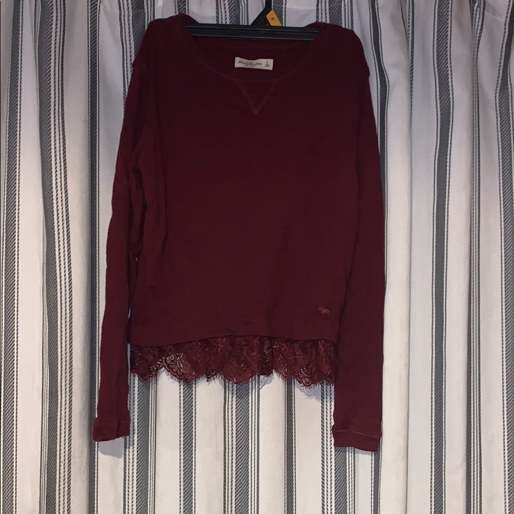 Red Long Sleeve Ruffled Blouse